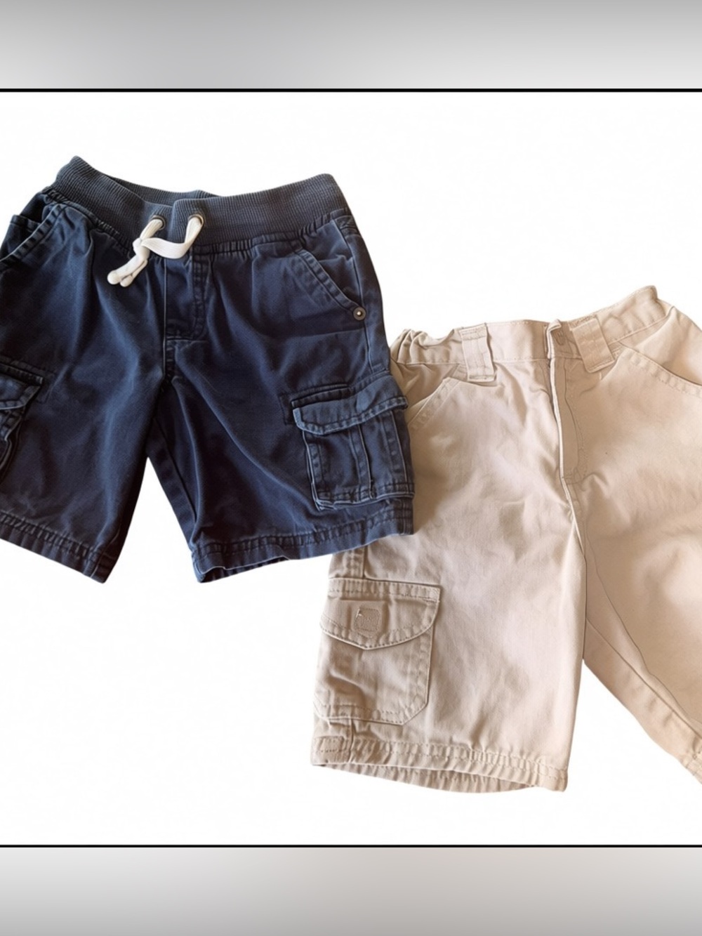 Boys Cargo Shorts Bundle Size 6–7 Navy Khaki Elastic Waist 2PC